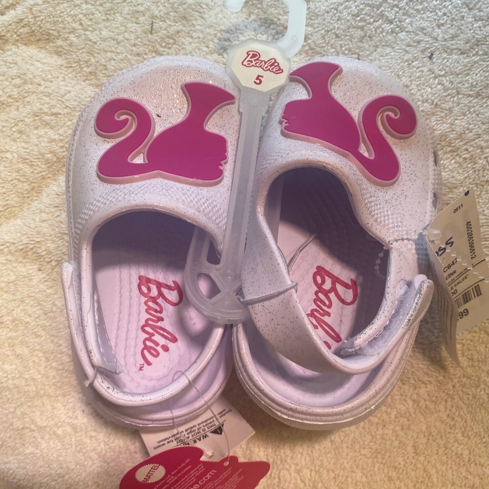 Barbie Toddler Girls White Glitter Pink Silhouette Clogs Shoes Size 5 NWT